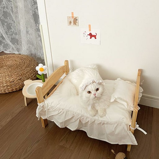당감샵 강아지 고양이 침대+침구 SET 원목침대
