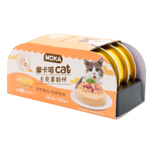 MOKA CAT 摩卡喵 cat 主食慕斯杯 6個, 舒肥雞肉 + 極鮮鮭魚, 180g, 1組