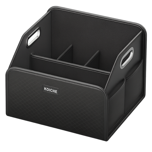 코이체 2세대 차량용 조수석 수납함 고급 펀칭가죽 자유조절 칸막이형 정리함, 블랙, 1개