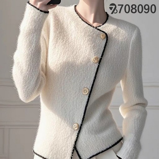 708090 가을 겨울 여성 라운드 심플 카디건 스웨터