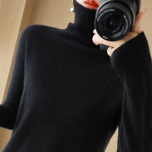 에리페 여성용 엠보싱 포인트 하이넥 니트 티셔츠