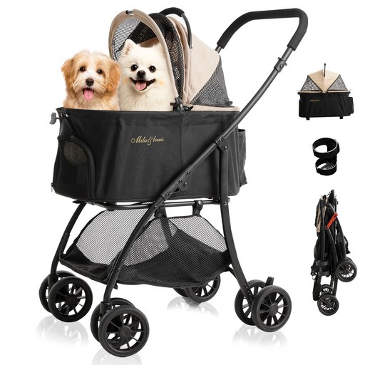 MILALOUIS 접이식 분리식 반려동물 유모차 강아지 유모차 고양이유모차 개모차 일체형 뉴바론 개모차 원터치 퀵폴딩 개모차, 베이지, 1개