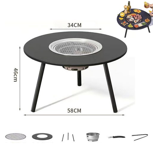 빛나는판다 접이식, 테이블 캠핑 세트 블랙 수납가방 원형 화로