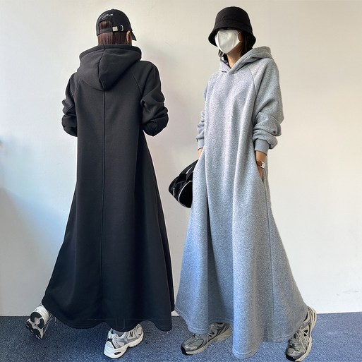 엘샾 빅사이즈 A라인 겨울 후드 롱 기모원피스