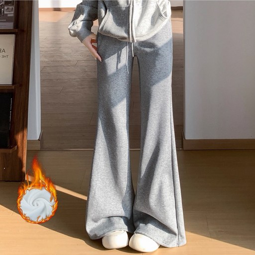 큐엔유 날씬해 보이는 겨울용 여성 기모 세미 부츠컷 트레이닝 팬츠