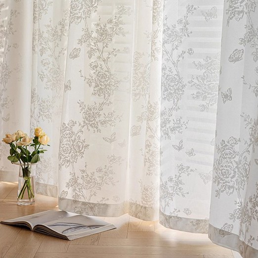 지앤와이 로즈 버터플라이 엠보 아일렛형 쉬폰 커튼