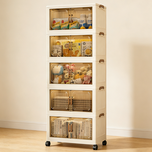 Frokom 대용량 이동식 다용도 폴딩 수납장 접이식 리빙박스 이불정리 수납정리함, 투명 갈색