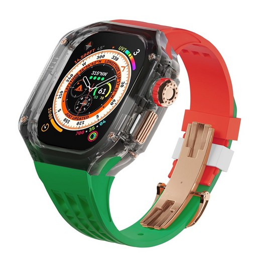 다비드 애플워치용 호환 플립형 일체형 스트랩 9 8 7 se 울트라 호환, 03.블랙케이스로즈그린레드스트랩, 1개