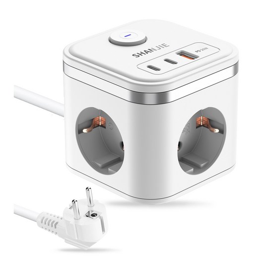 큐브 멀티탭 C타입2개 Typec2USBA PD20W , 3구 고용량 멀티탭MINI 멀티탭 16A, 1개 3680W 1.5m, 1개, 흰색, 150cm