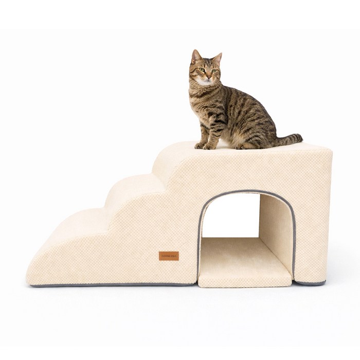 올미오펫 고양이 구름패브릭 동굴 계단 3단방석 세트, 크림아이보리, 1개