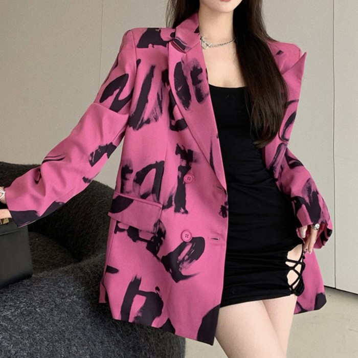 비비에모 여성용 페인팅 레터 스타일 재킷 아우터 00436