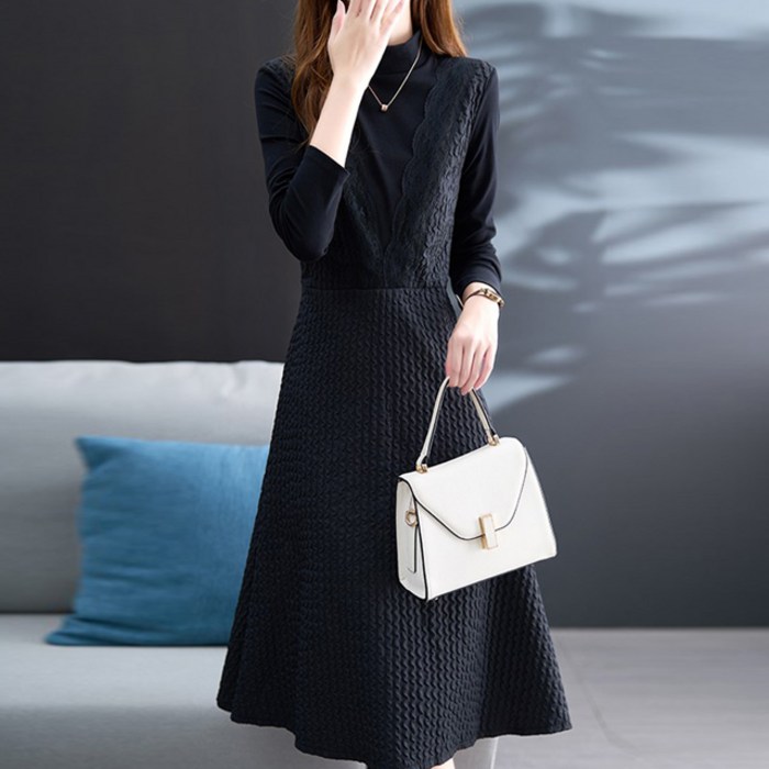 페이퍼먼츠 햅번 프렌치 골지 니트 플레어 원피스 03263 빅사이즈 포함