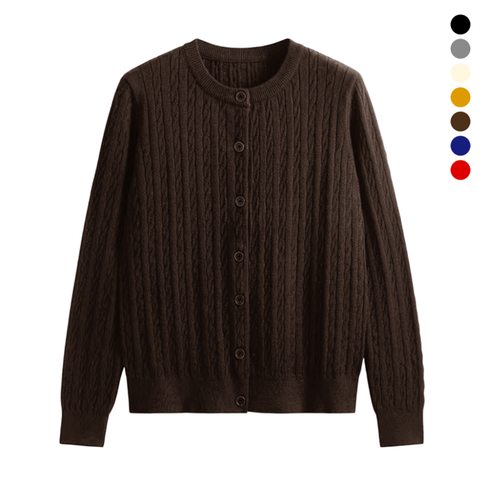 하바우 여성 케이블버튼 베이직 꽈배기 라운드넥 니트 가디건