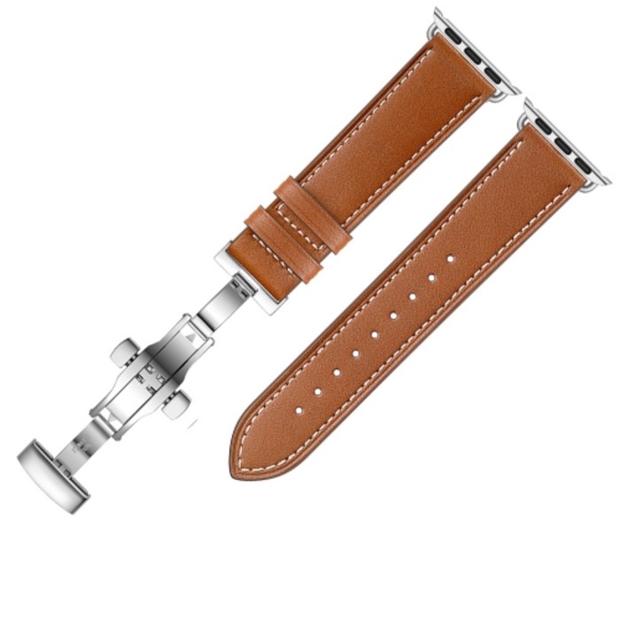 엔인원 애플워치 전 기종 호환 가죽 스트랩 메탈 디버클 시계줄, 1개