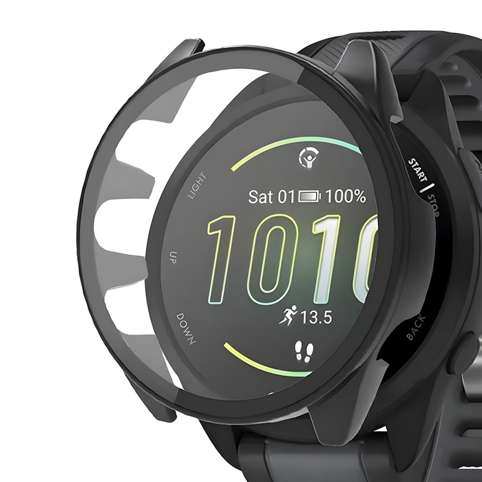 가민 포러너 165 호환 강화유리 풀커버 일체형 하드 스마트워치 케이스, 1개, 블랙