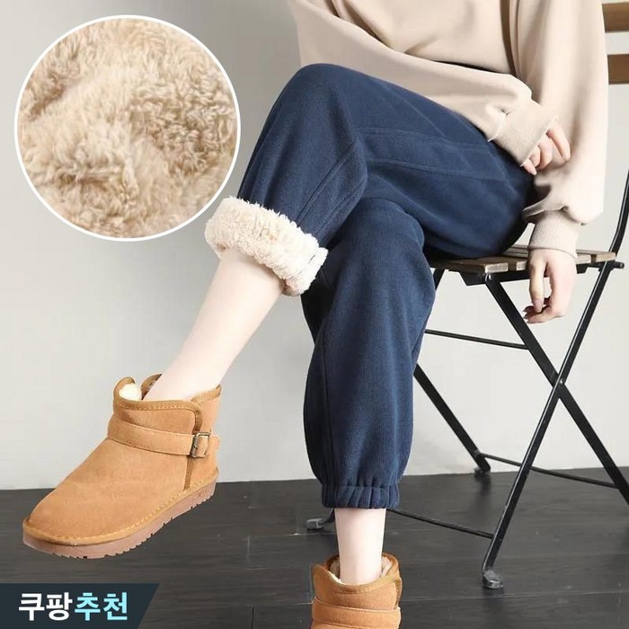 (완전 편한) 4XL까지 빅사이즈 날씬해보이는 여성 겨울 기모 허리 밴딩 뽀글이안감 방한 바지 신상 브랜드 추천 도톰한 두꺼운 따뜻한 보온 융털 외출 간절기 슬렉스 여자 조거팬츠