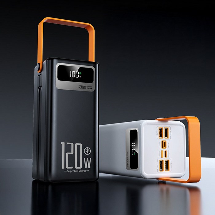 5시건 당일출고 초고속충전 100000mAh 초대용량 보조배터리 야외 캠핑 차박 낚시, 화이트