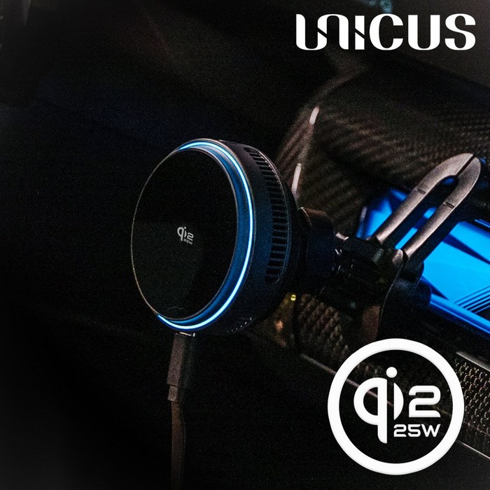우니쿠스 맥세이프 차량용 고속 무선충전 거치대 UCMG25W Qi2 25W 자력 탈부착 펠티어 냉각
