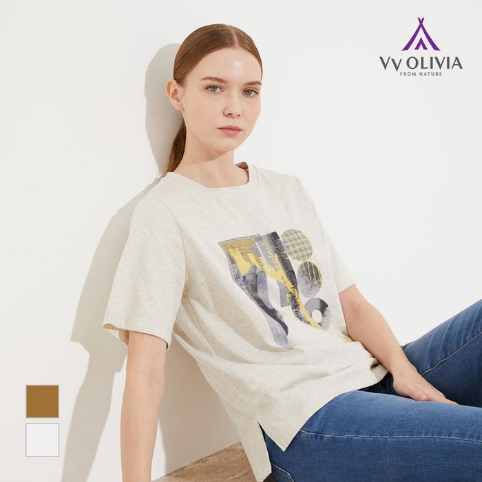 올리비아로렌 여성용 프린트 포인트 티셔츠 VVBAS3M3461