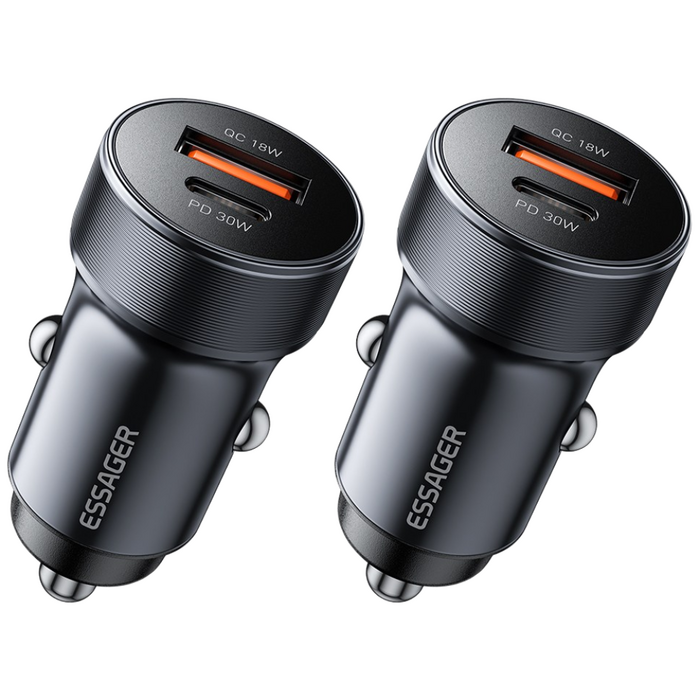 ESSAGER QC3.0 30W 듀얼 포트 C타입 차량용 고속 충전기, 블루, 2개