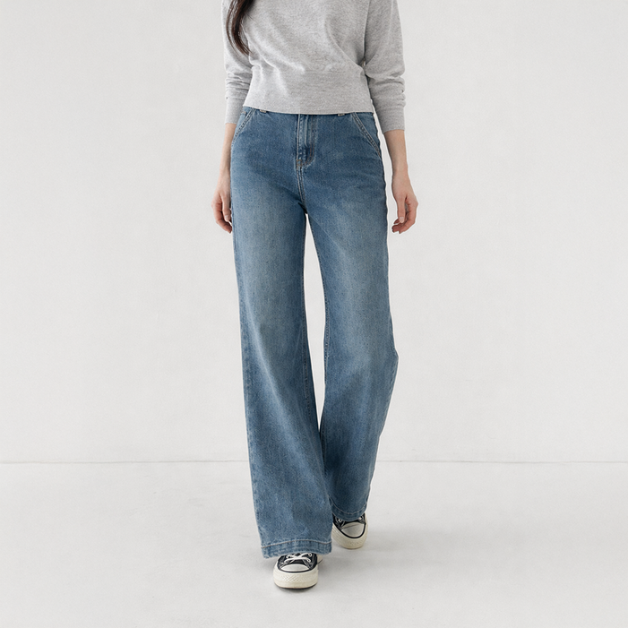 라라온 여성용 롱기본숏 기장 3단 데일리 스트레이트 와이드 데님 팬츠 25TSP3374