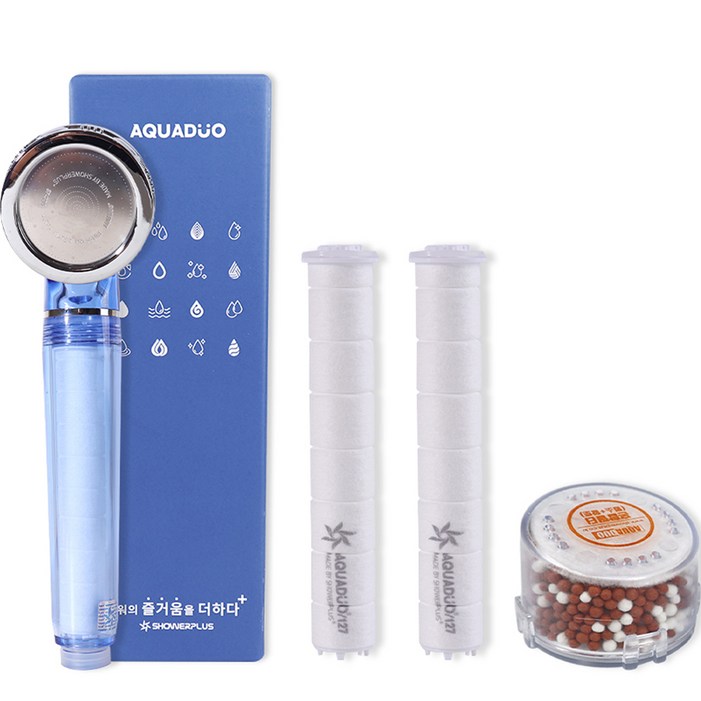 아쿠아듀오 수압상승 샤워 본품 헤드  바디필터 2p  혼합 헤드필터 세트 SF300A