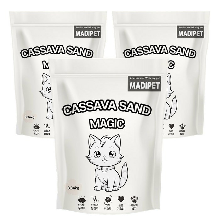 메디펫 고양이 카사바 모래, 10L, 3.34kg, 3개, 무향 메디펫 고양이 카사바 모래, 10L, 3.34kg, 3개, 무향