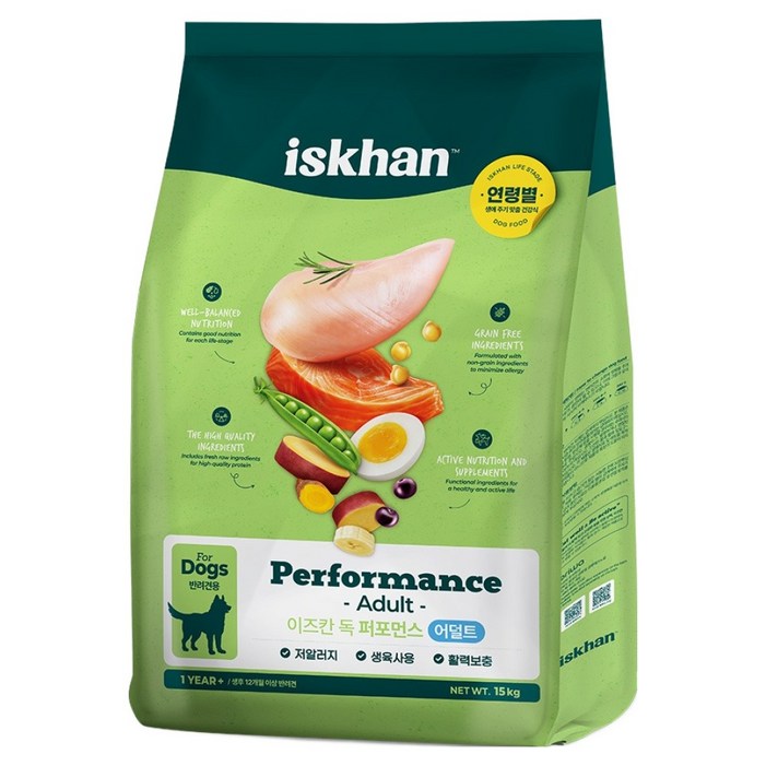 이즈칸 어덜트 강아지 퍼포먼스 건식사료, 닭, 15kg, 1개