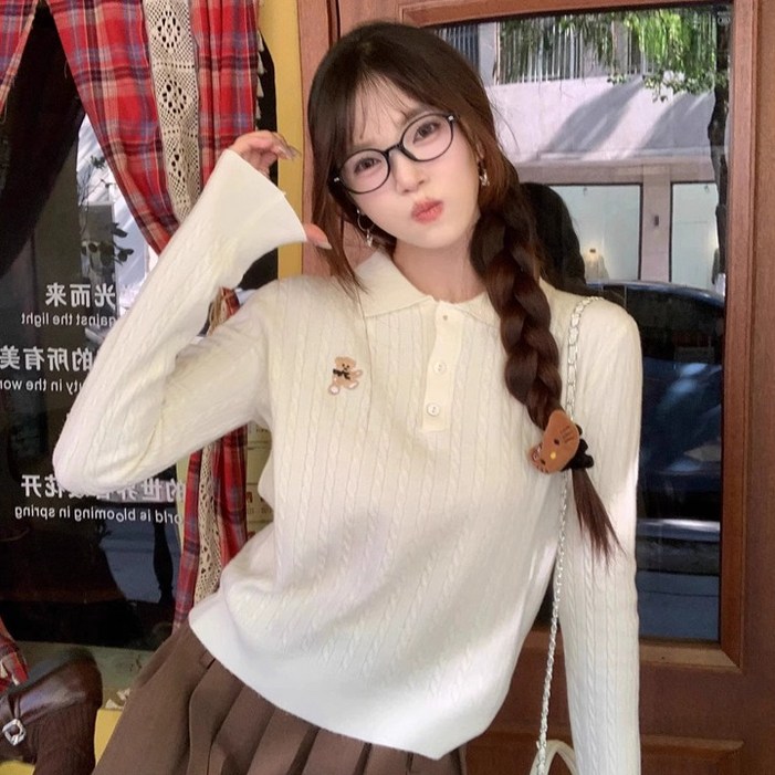 어썸풀 여성용 스톤티라 케이블 카라 티셔츠 A26SPT121609