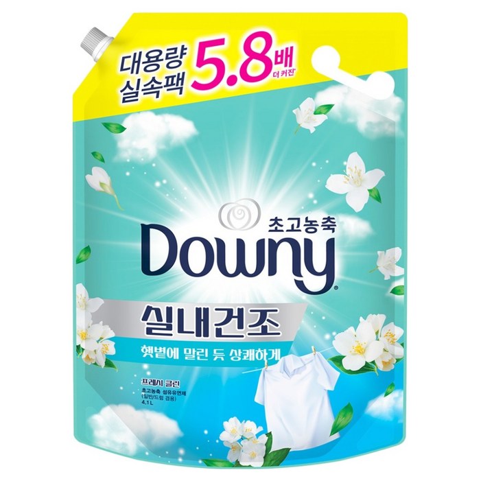 다우니 대용량 실내건조 프레시클린 초고농축 섬유유연제 자스민향 리필, 4.1L, 1개