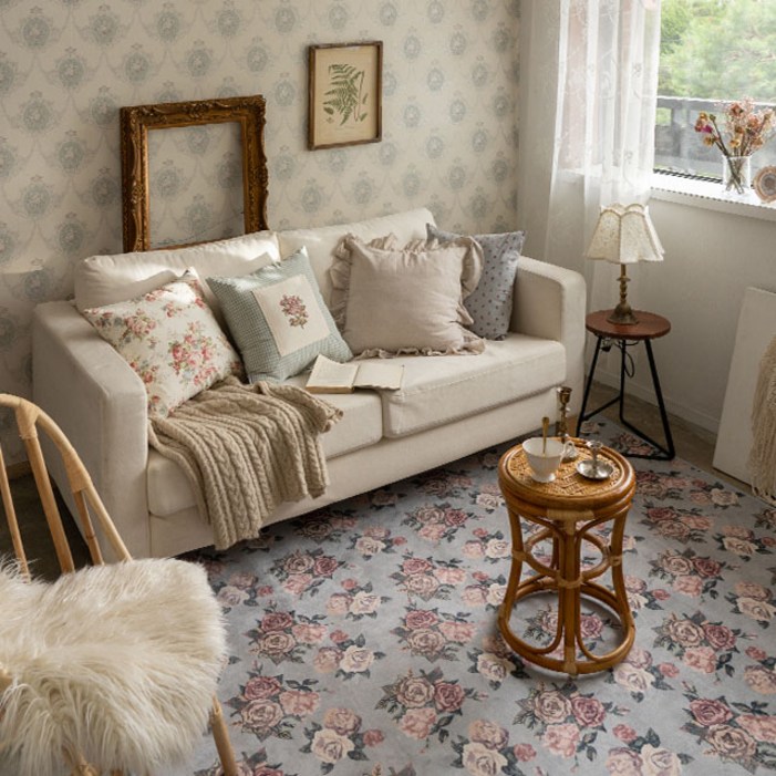 데코뷰 레트로 로즈부케 드로잉 러그