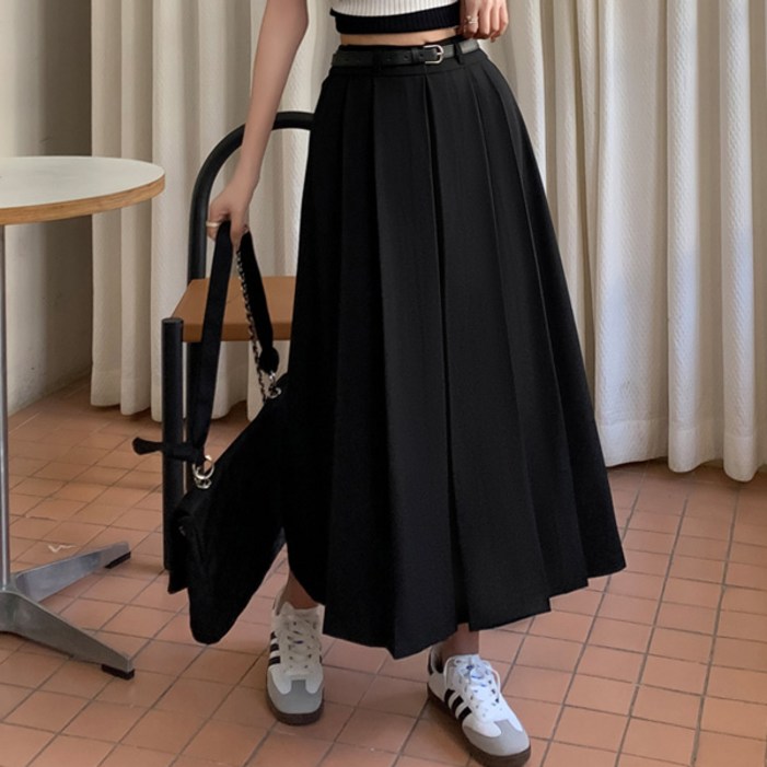 루나걸 여성용 캐슈 빅사이즈 플리츠 스커트  벨트 세트 L25FSK081422