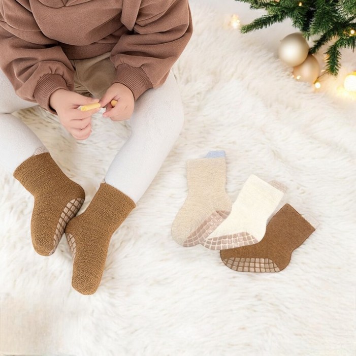 아동용 미끄럼방지 코코아 수면양말 3종 세트
