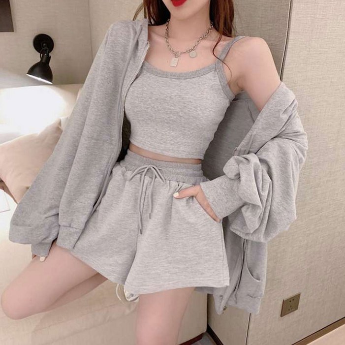 더시럽 여성용 뮤리엘 나시  긴팔 집업  반바지 세트