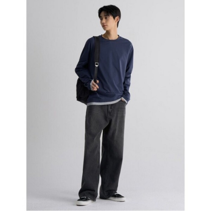 [에잇세컨즈] 스트라이프 레이어드 소프트 티셔츠 블루 (225X41AQBP)