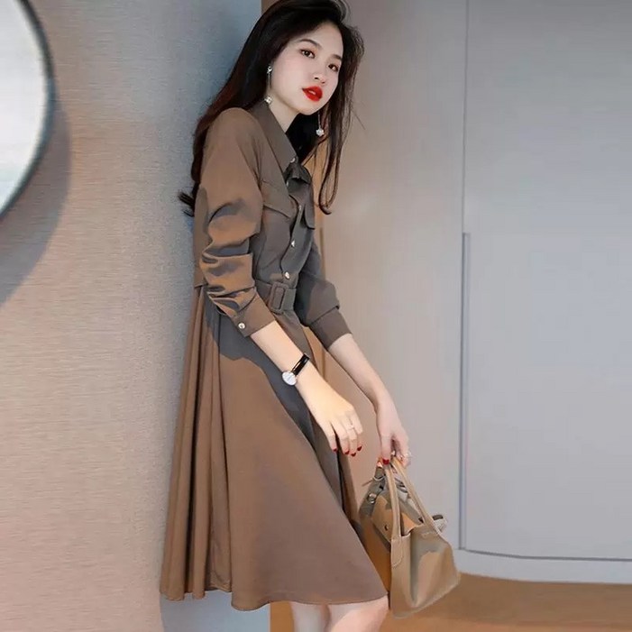 여성 하객룩 가을 긴팔원피스 데일리카라 오피스룩 벨트세트원피스