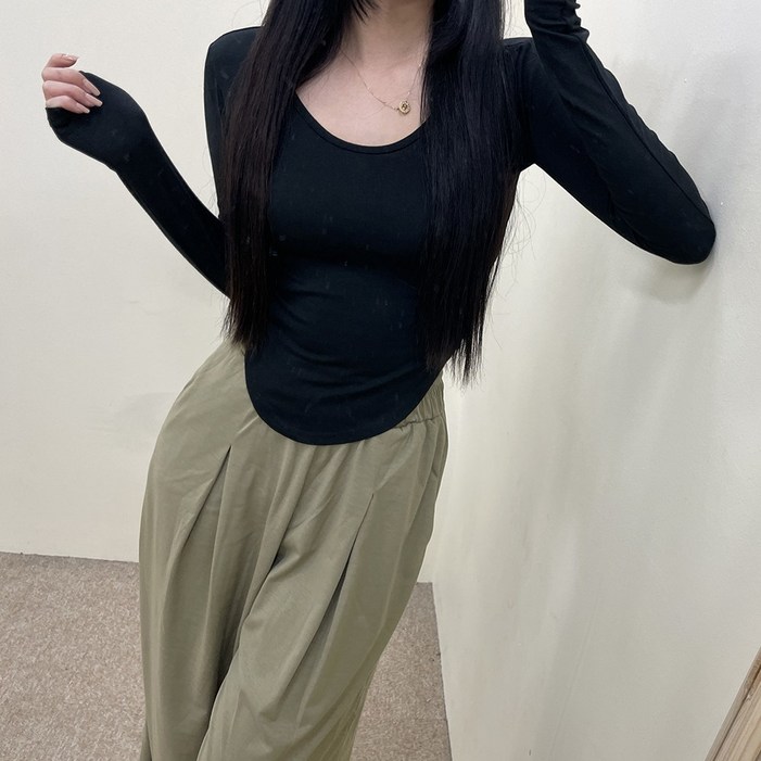 VANANA2 국내제작 여성 무지 U넥 스판 트임 여리여리 모달 긴팔 밑단 굴림 티셔츠 VANANA2 국내제작 여성 무지 U넥 스판 트임 여리여리 모달 긴팔 밑단 굴림 티셔츠