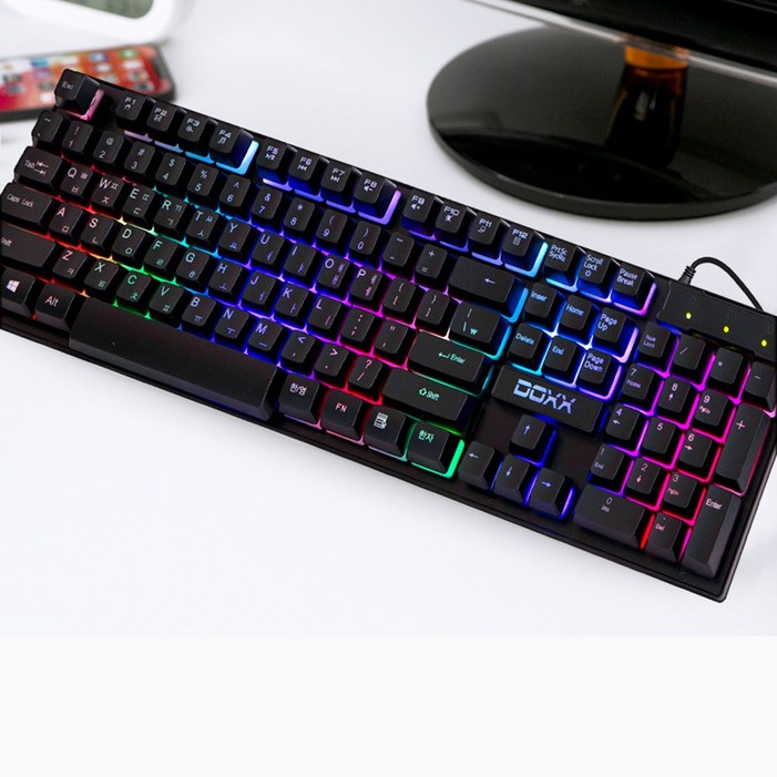 DOXX LED USB 레인보우 게이밍 멤브레인 키보드 DK1001, DKK1001, 블랙, 일반형 DOXX LED USB 레인보우 게이밍 멤브레인 키보드 DK1001, DKK1001, 블랙, 일반형