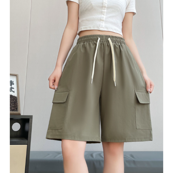 체형 보완 여성 5부 와이드팬츠 포켓 버뮤다팬츠 간절기 반바지