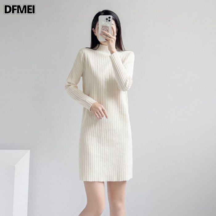 DFMEI 코트 매치한 퍼 원피스 여 숏 기장 반폴라 니트 원피스 긴팔 이너 이너 이너