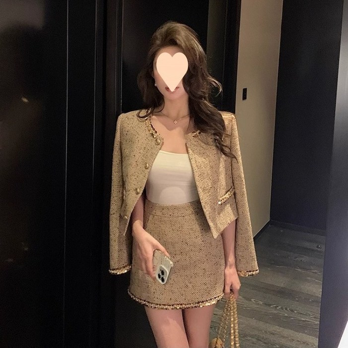 COSYEVNO 여성 정장 세트 겨울 신상 트위드 상의 슬림핏 싱글 버튼 디자인 스커트 BCXnstz1