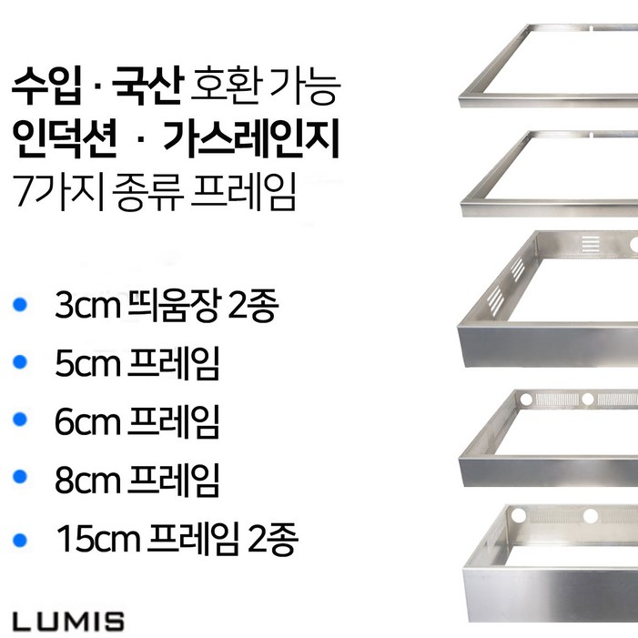 수입 국산 호환 인덕션 프레임 3cm 5cm 8cm 15cm 받침대 띄움장 거치대 판넬 전기레인지 스탠드 외함 하이라이트 케이스 프리스탠딩 루미스 LUMIS