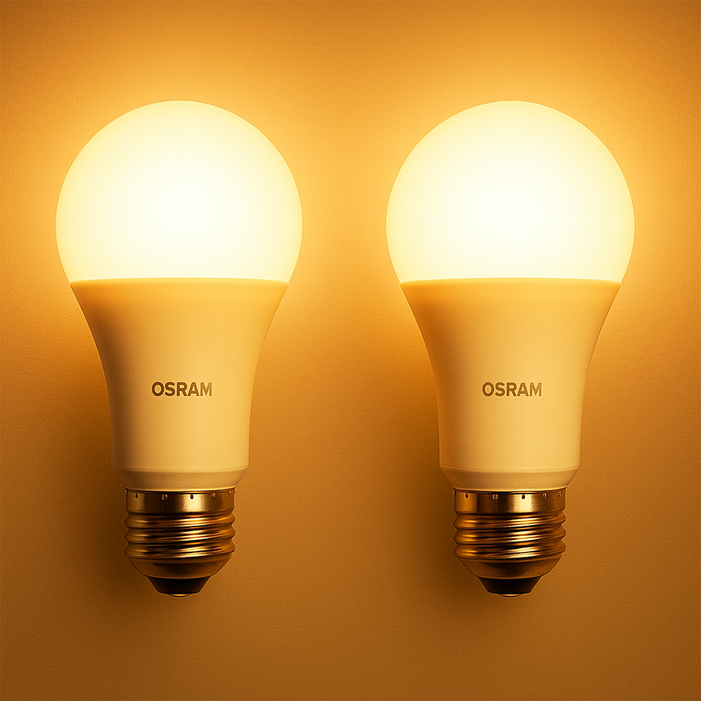 오스람 LED 전구 10.5W 따뜻하고 포근한 전구색 2개입 E26 소켓 벌브형 플리커프리 침실 카페 추천