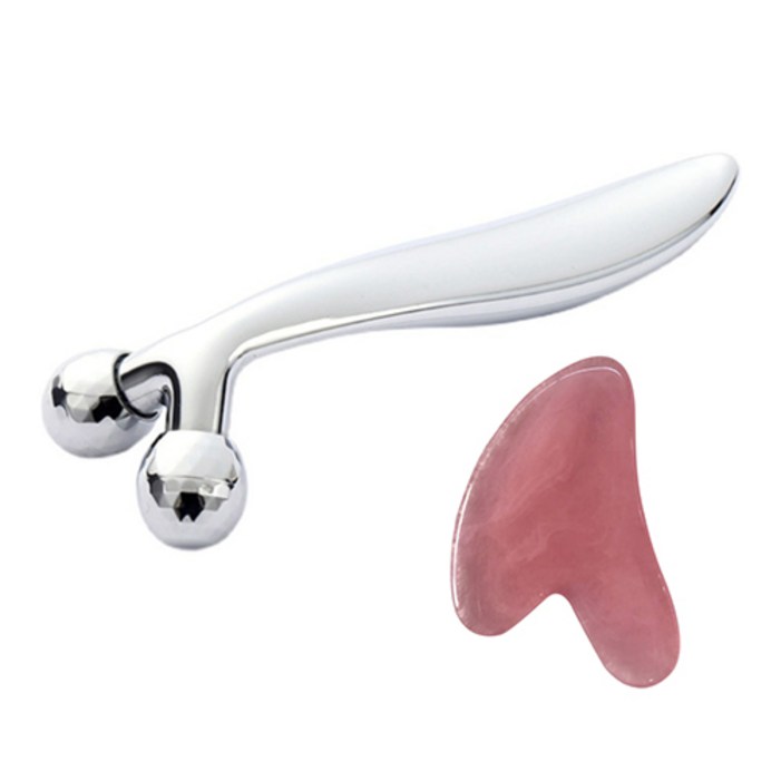 마켓미모 2P세트 3D 얼굴 마사지 롤러 괄사 마사저, 세트, 2개, 실버1개 로즈쿼츠1개 마켓미모 2P세트 3D 얼굴 마사지 롤러 괄사 마사저, 세트, 2개, 실버1개 로즈쿼츠1개
