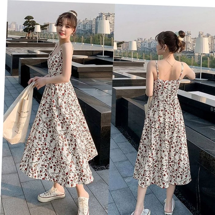 원피스 여성 끈조절가능 꽃무늬 여행 청순 비치 슬림