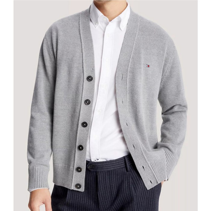 타미힐피거 남성 플래그 로고 가디건 Grey Htr 타미힐피거 남성 플래그 로고 가디건 Grey Htr