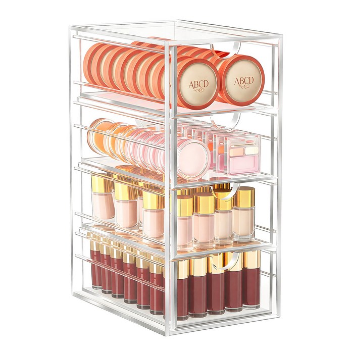 Kipnos 투명창 서랍 다용도 펜트리 수납 정리함 리빙박스 서랍 정리함 수납함 팬트리 정리함, 4개, 투명