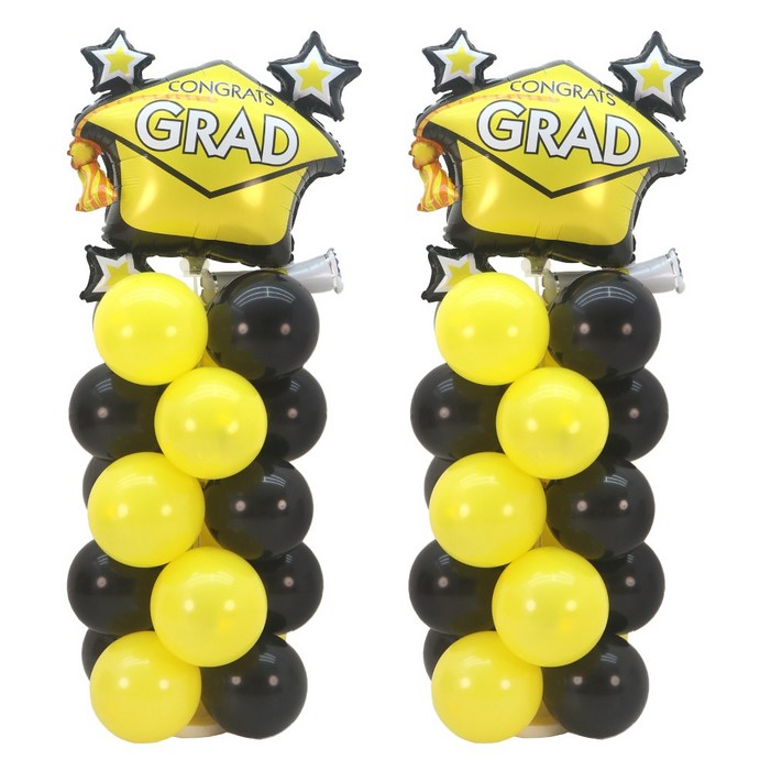 파티짱 졸업 풍선 기둥 스탠드 세트 장식, 2개, 학사모 옐로우 스타