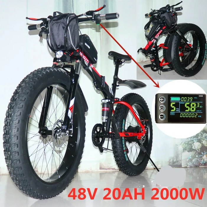 전기 산악 자전거 스노우 바이크 1000W 2000W 48V 20Ah 26x40 인치 타이어, 1 1000W 48V 15AH, 1개