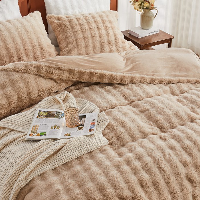 EMME토끼털 감촉 이불커버 1개  베개커버 1개 추동용 침대세트 정전기방지 따뜻하고 촉감이 부드러우며 세탁가능
